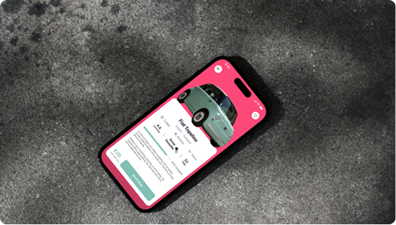 eMotion booking app shown on a phone