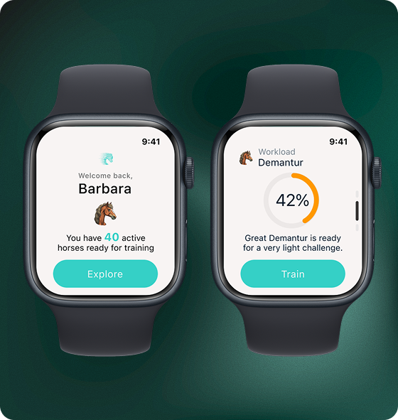 Smartwatch home and workload screens before training