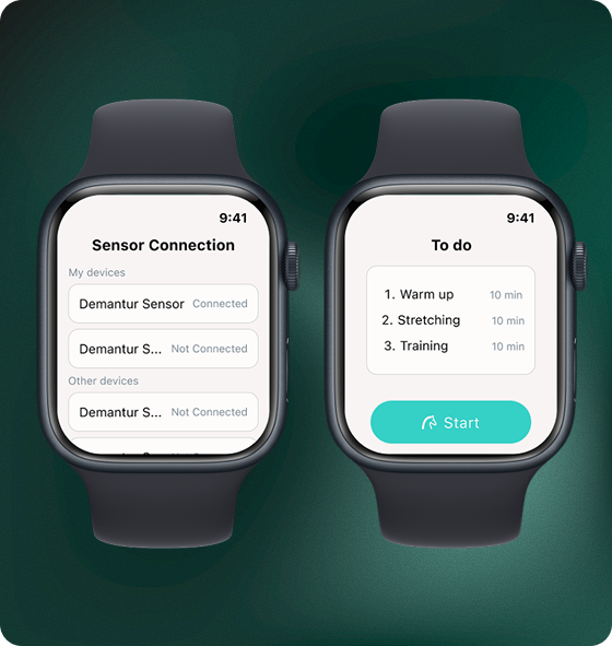 Smartwatch sensor connection and planned training screens