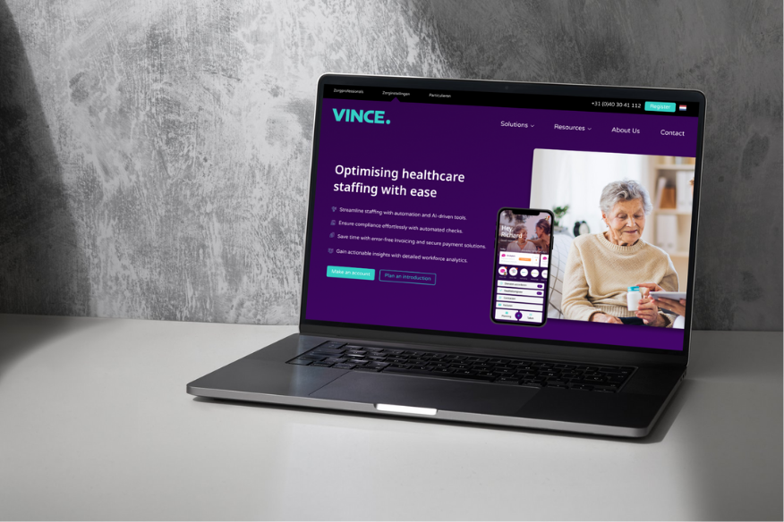 Vince website redesign displayed on a laptop
